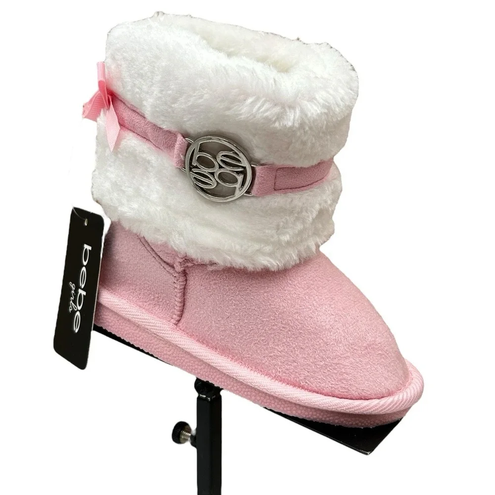 Bebe Toddler Girls Faux Fur Fashion Winter Boots Size 7 Pink-White‎ Lightweight
